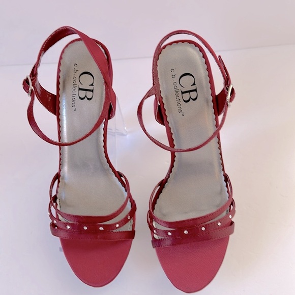 CB Collections Strappy High Heels 7 1/2 Dark Red Burgundy Rhinestone Detail - Picture 3 of 9